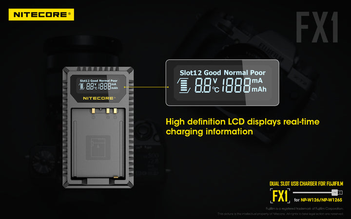 FX1 (Fujifilm NP-W126) Dual-Slot Battery Charger