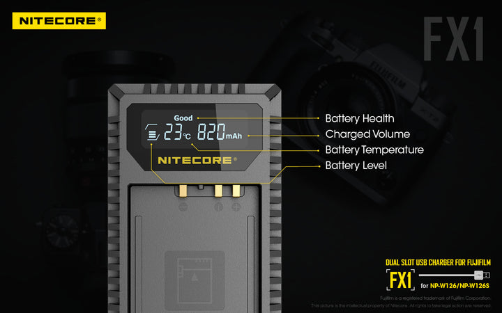 FX1 (Fujifilm NP-W126) Dual-Slot Battery Charger