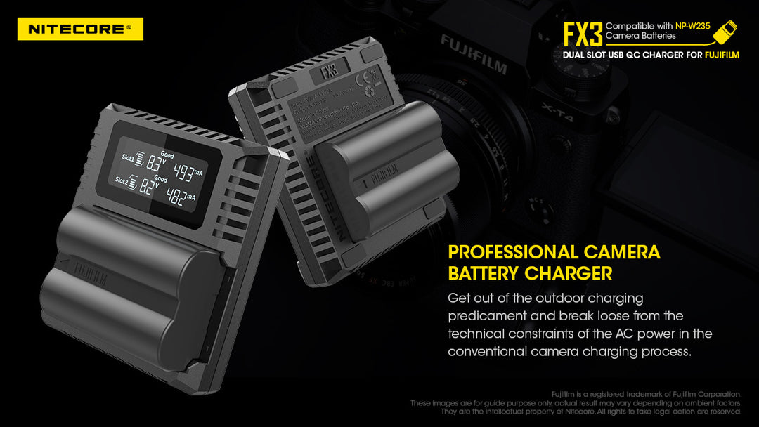 FX3 (Fujifilm NP-W235) Dual-Slot Battery Charger