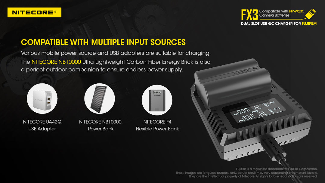 FX3 (Fujifilm NP-W235) Dual-Slot Battery Charger