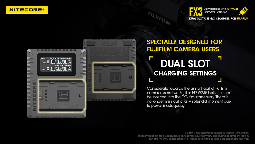 FX3 (Fujifilm NP-W235) Dual-Slot Battery Charger