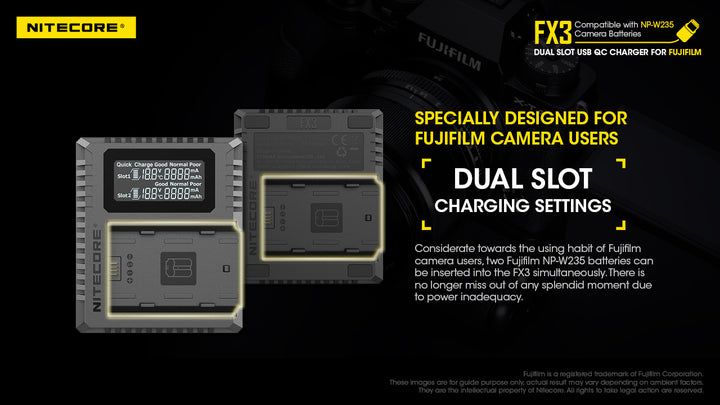 FX3 (Fujifilm NP-W235) Dual-Slot Battery Charger