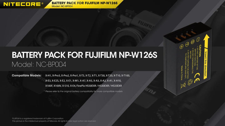 NP-W126S (1140mAh) Battery Pack for Fujifilm (NC-BP004)