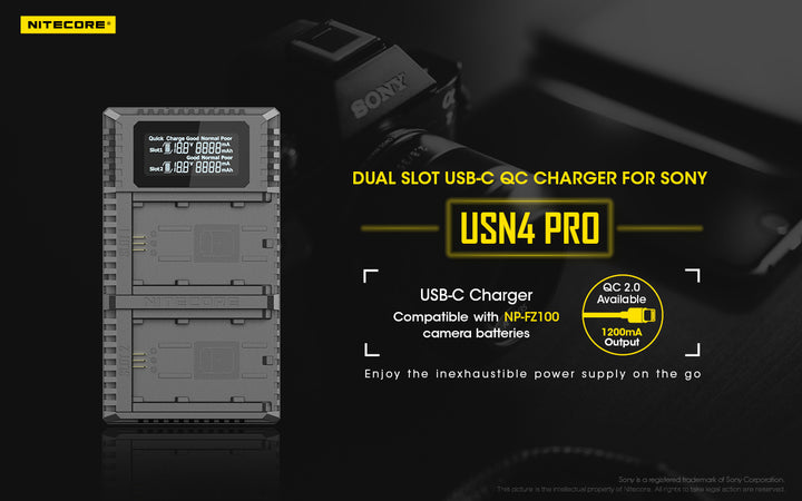 USN4 PRO (Sony NP-FZ100) Dual-Slot Battery Charger