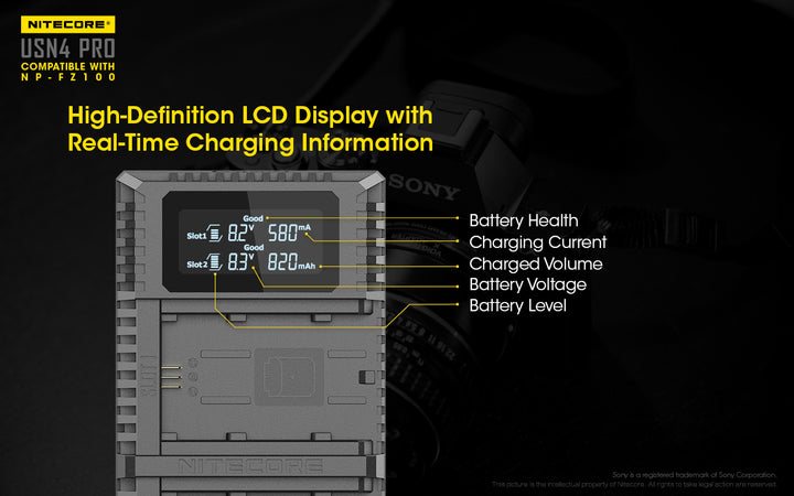 USN4 PRO (Sony NP-FZ100) Dual-Slot Battery Charger