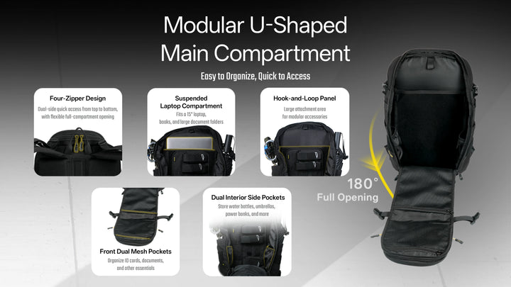 Nitecore BP24 - modular U-shaped main compartment 180 degree opening - Nitecore Singapore