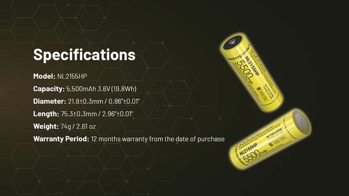 Nitecore NL2155HP - specifications - Nitecore Singapore