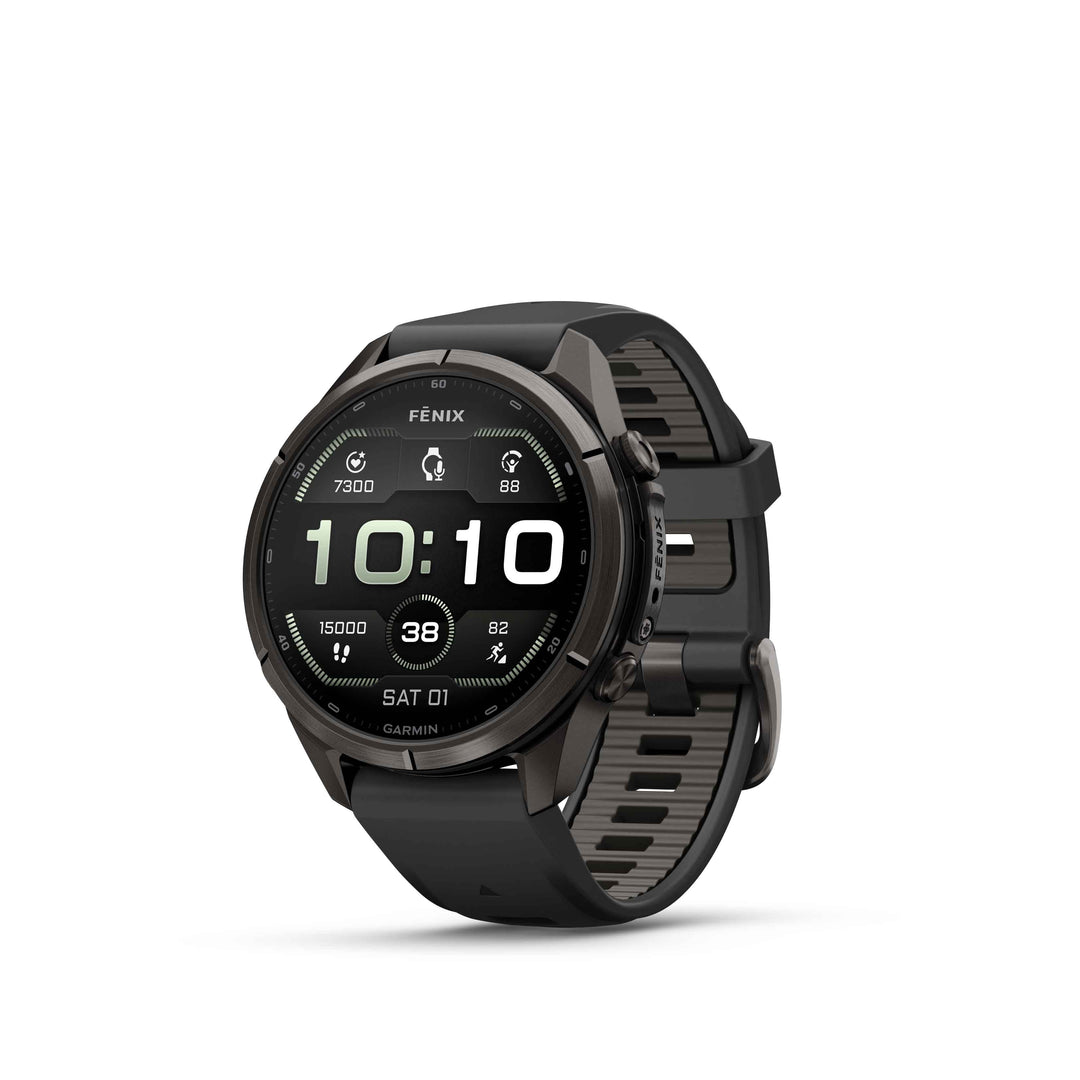 Garmin fēnix 9 Pro - 43 mm Carbon Gray DLC Titanium with Black/Pebble Gray Band - Nitecore Singapore