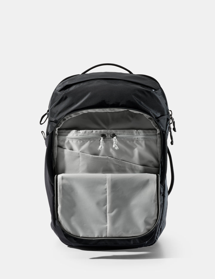 Matador 30L Carry-On Travel Pack in Black - black and gray backpack on a white background