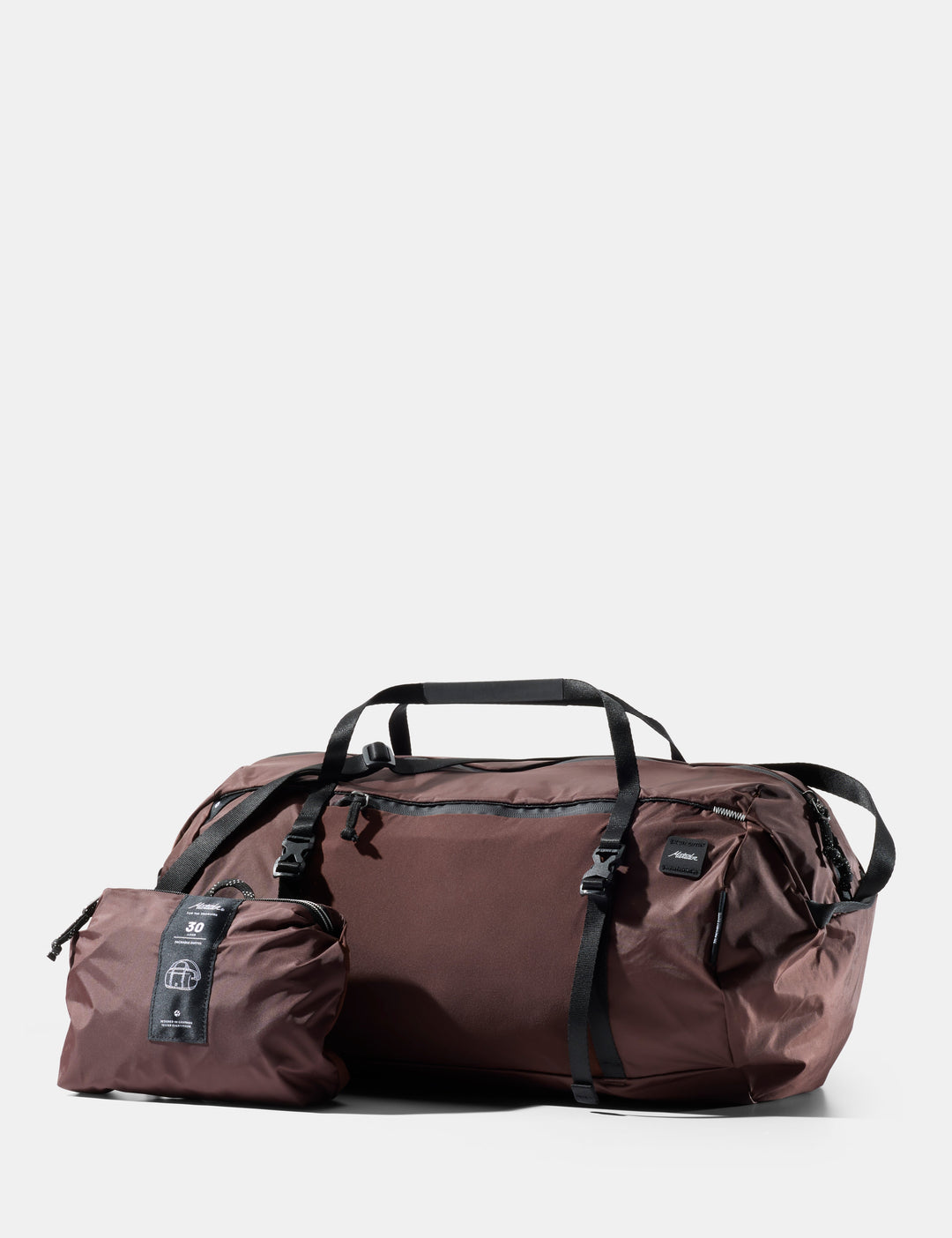Matador 30L Packable Duffel in Garnet - garnet duffel bag with a smaller pouch on a white background