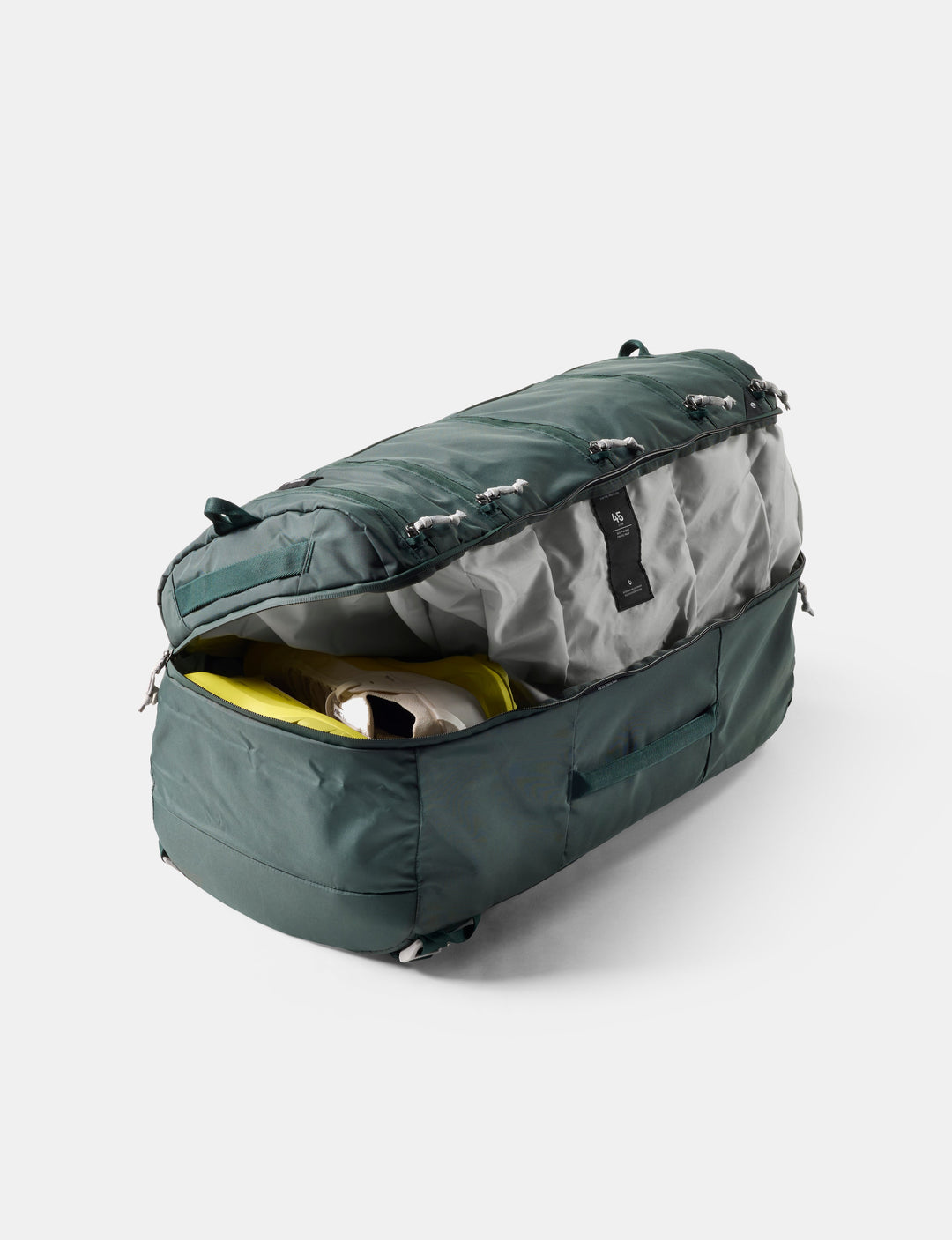 Matador 45L SEG Hybrid Travel Pack in Juniper - green and gray duffel bag on a white background