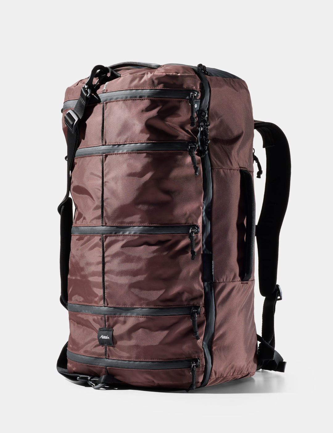 Matador 45L SEG Hybrid Travel Pack in Garnet - garnet backpack with black straps on a white background