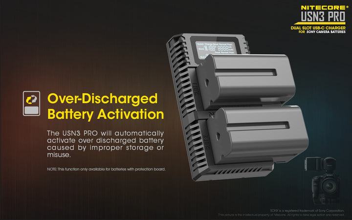 USN3 PRO (Sony NP-FM500H, NP-F730, NP-F750, NP-F770, NP-F970, NP-F550) Dual-Slot Battery Charger