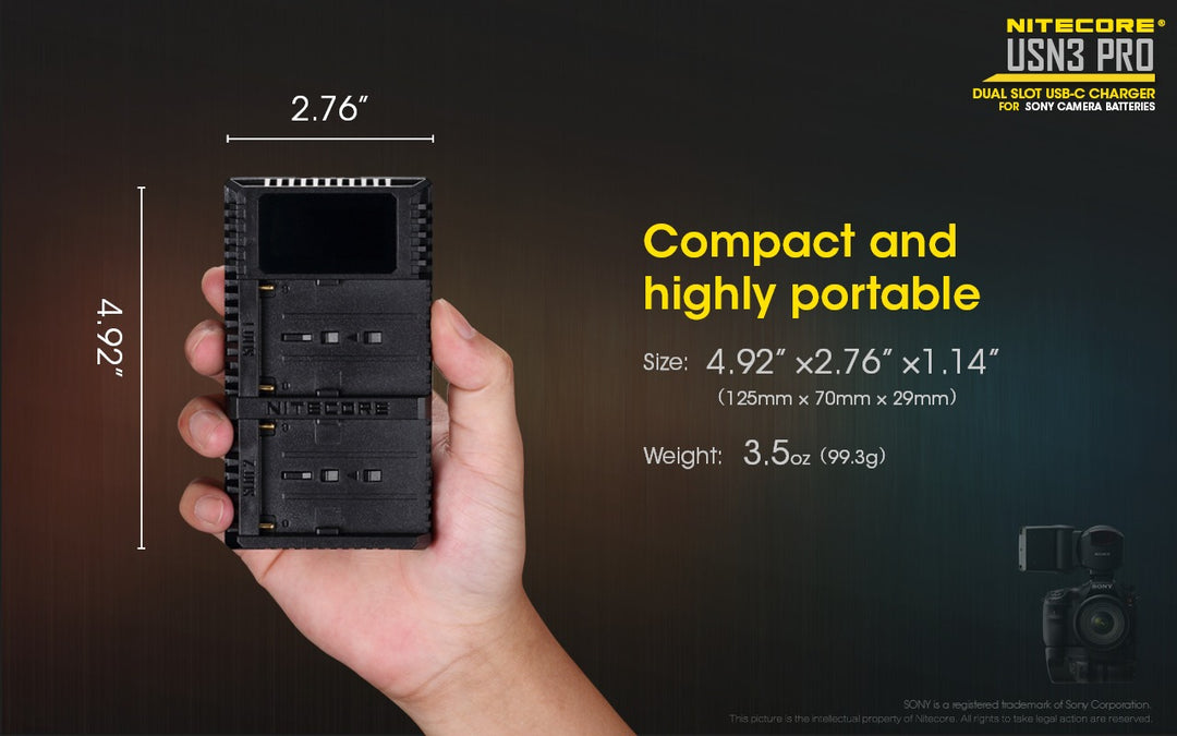 USN3 PRO (Sony NP-FM500H, NP-F730, NP-F750, NP-F770, NP-F970, NP-F550) Dual-Slot Battery Charger