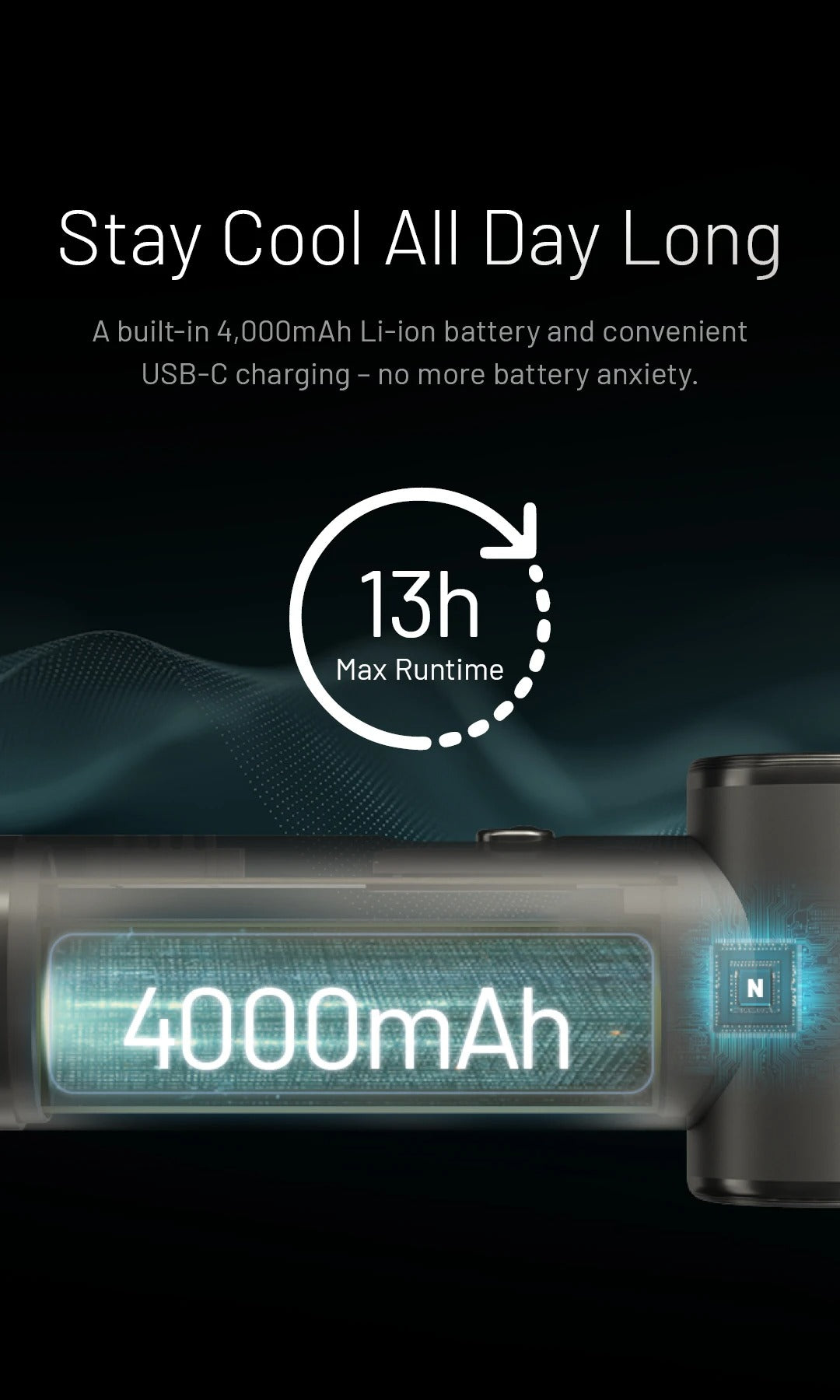 NEF01 (Black) - Mini High-Speed Handheld Fan (4,000mAh)