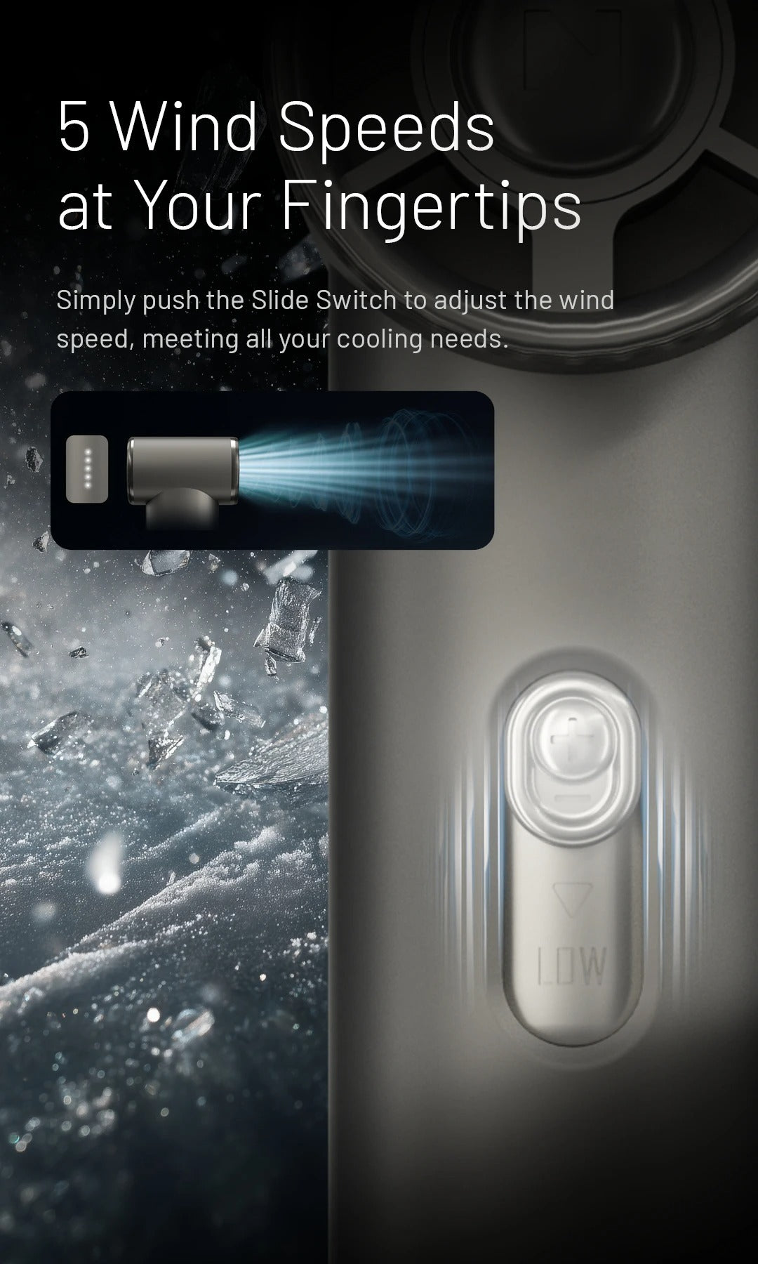 NEF01 (Black) - Mini High-Speed Handheld Fan (4,000mAh)