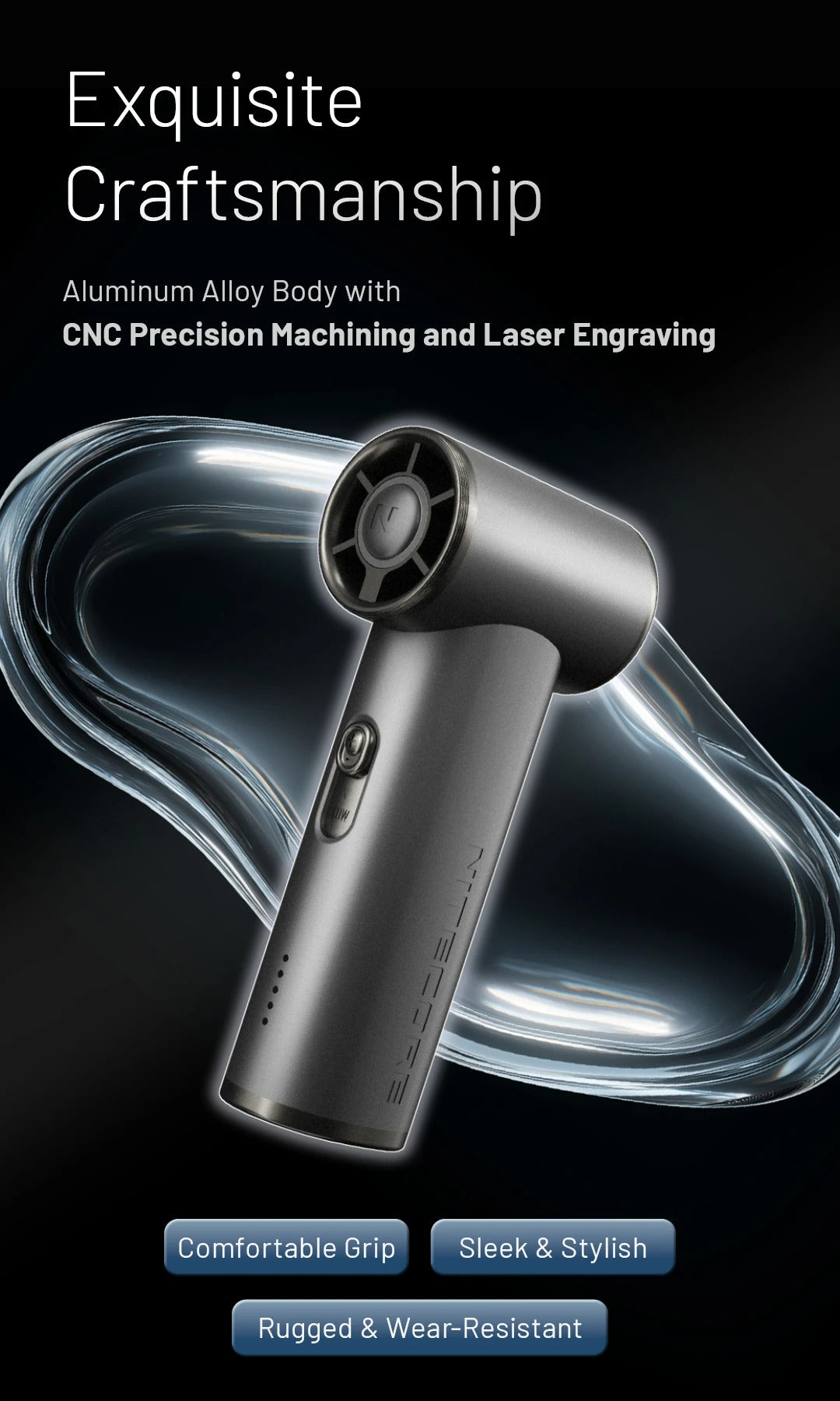 NEF01 (Black) - Mini High-Speed Handheld Fan (4,000mAh)