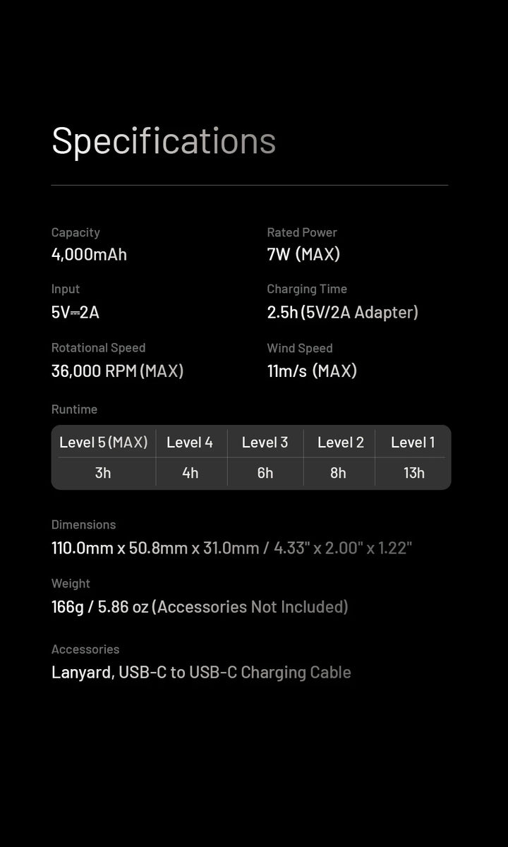 NEF01 (Black) - Mini High-Speed Handheld Fan (4,000mAh)