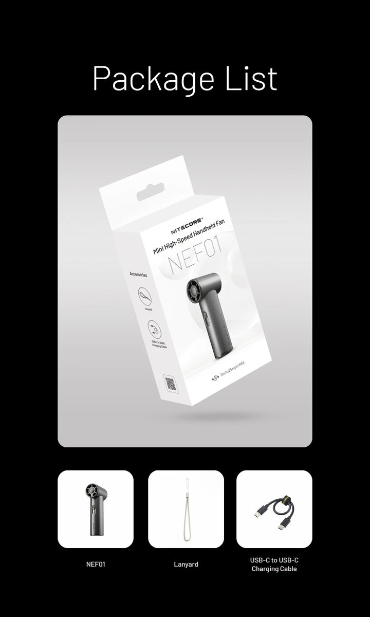NEF01 (Black) - Mini High-Speed Handheld Fan (4,000mAh)