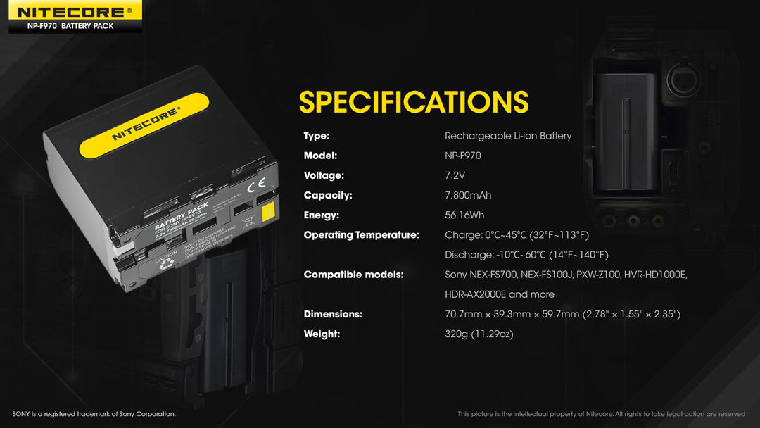 NP-F970 (7800mAh) Battery Pack for Sony
