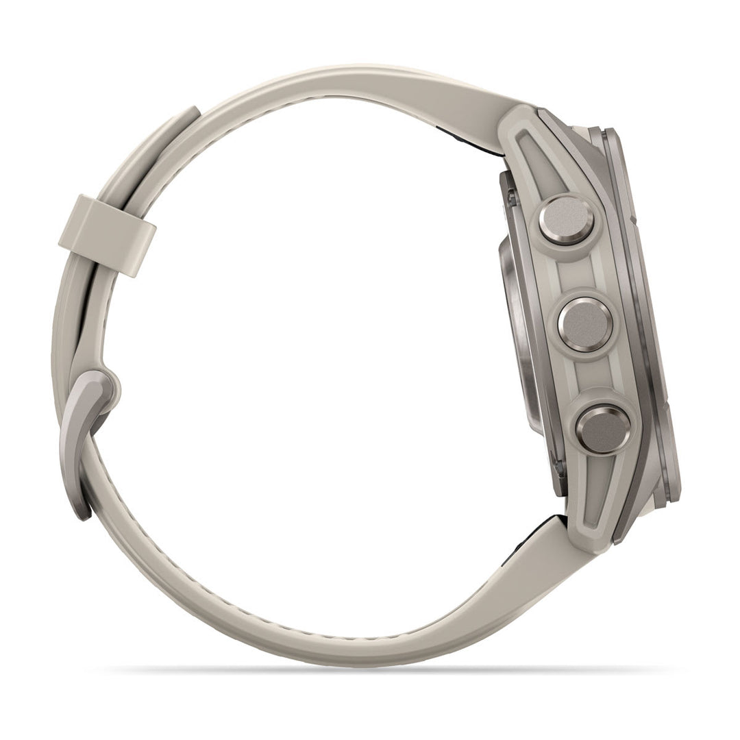 Garmin fēnix 9 - 43 mm Titanium with Fog Gray Band studio view - Nitecore Singapore