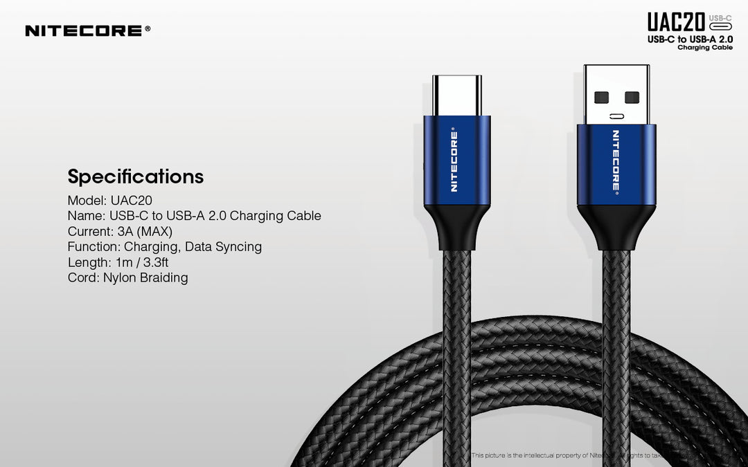 UAC20 60W USB-C to USB-A 2.0 Charging Cable